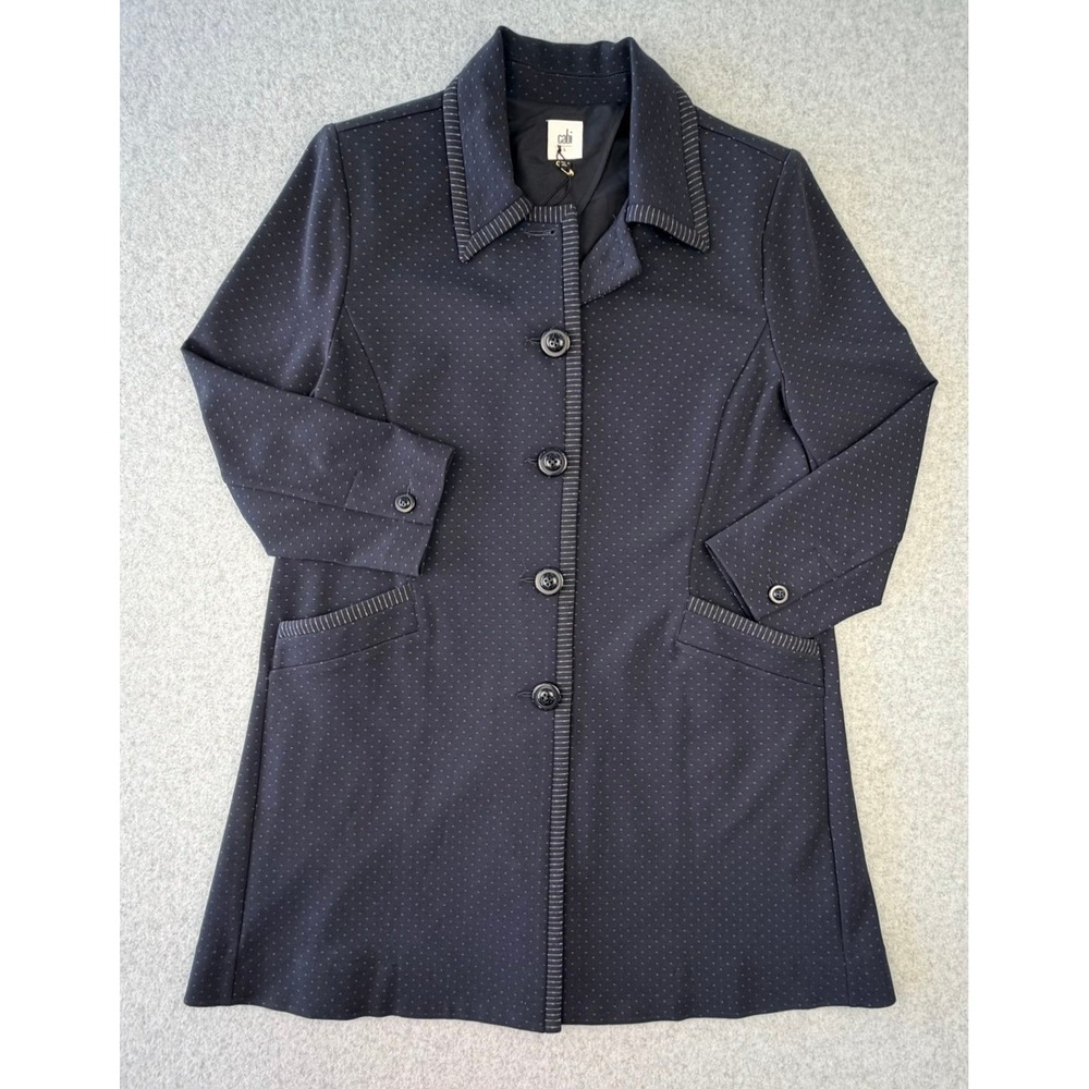 Cabi Carriage Jacket 5658 Classic Navy Blue Dot Pinstripe Trim Coat NWT Large